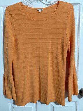 Talbots Orange Textured Knit Bell-Sleeve Top